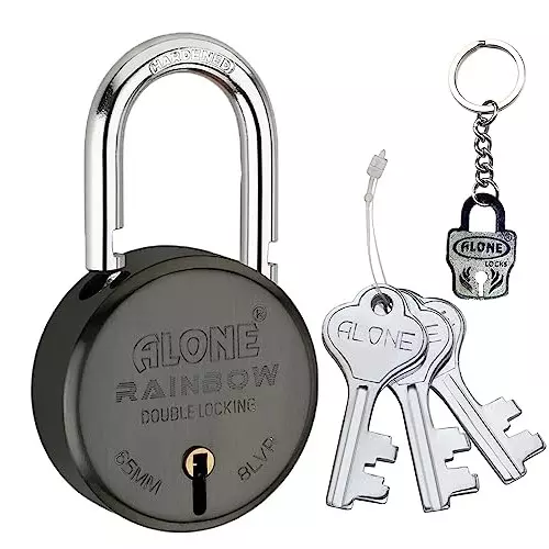 ALONE LOCKS Rainbow 65 mm Alloy Steel ‎Black Matt Antique 3 Keys Double Locking Padlock