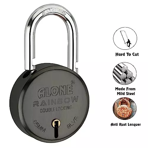ALONE LOCKS Rainbow 65 mm Alloy Steel ‎Black Matt Antique 3 Keys Double Locking Padlock