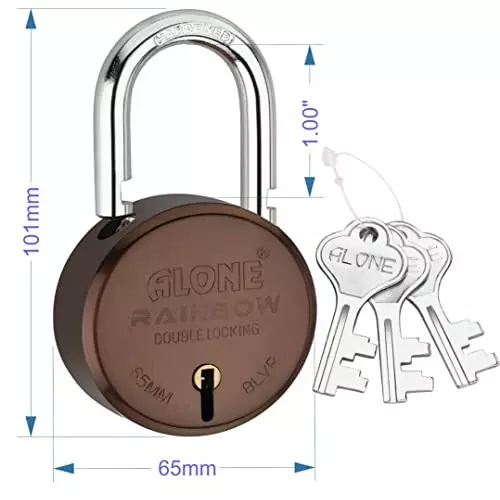 ALONE LOCKS Rainbow 65 mm Steel ‎Antique 6 Keys Double Locking Padlock (Pack of 2)