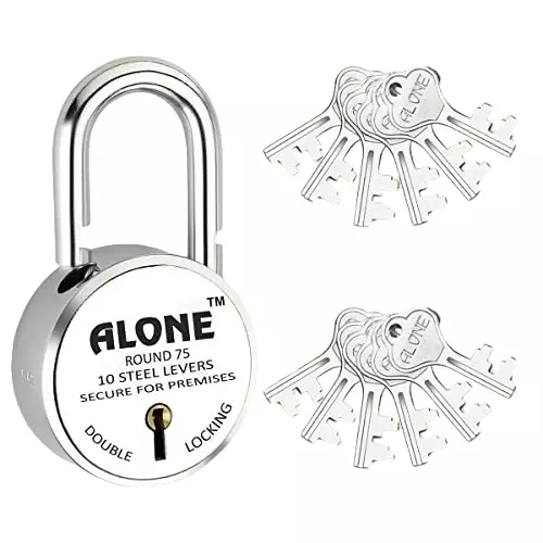 ALONE LOCKS 75 mm Steel Chrome 12 Keys Door Double Locking Padlock