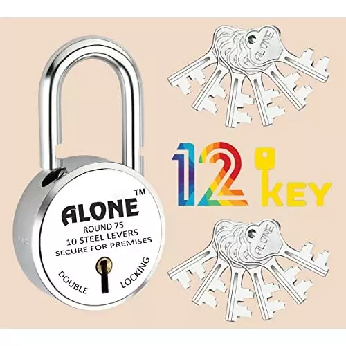 ALONE LOCKS 75 mm Steel Chrome 12 Keys Door Double Locking Padlock