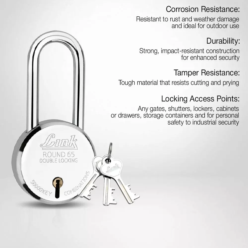 Link New Round BCP PadLock with 3 Keys Steelness Steel 65 mm
