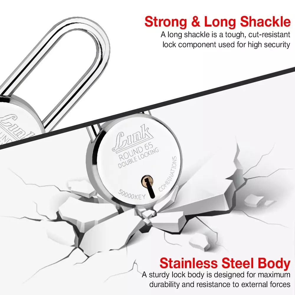 Link New Round BCP PadLock with 3 Keys Steelness Steel 65 mm