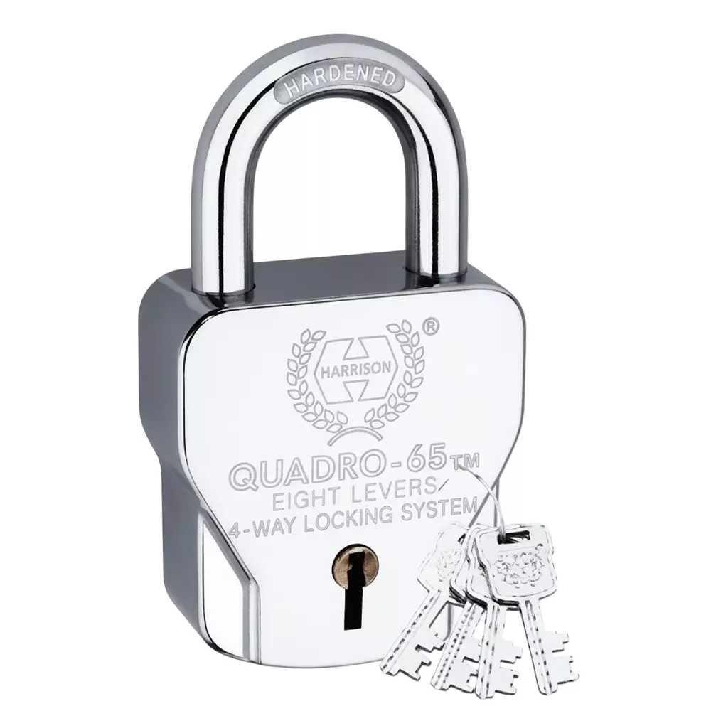 Harrison QUADRO Series Padlock 52 mm Mild Steel BCP Finish with 4 Keys & 4 Locking Mechanism, 5567