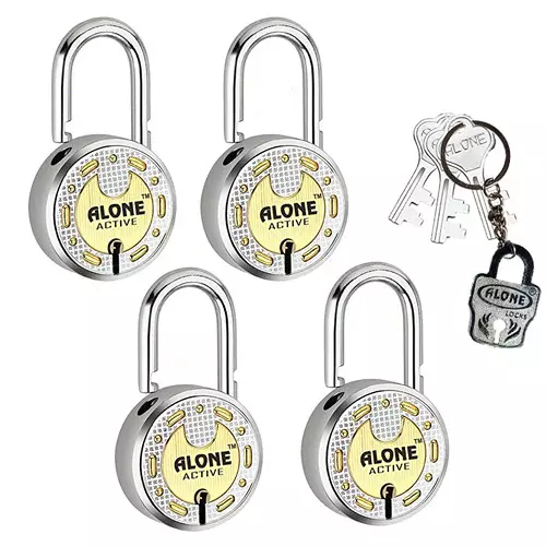 ALONE LOCKS Round 65 mm Alloy Steel ‎Antique 3 Same Keys Double Locking Padlock (Pack of 4)
