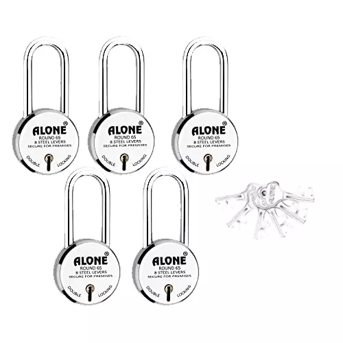 ALONE LOCKS Round 65 mm Alloy Steel Chrome 6 Same Keys Double Locking Padlock (Pack of 5)