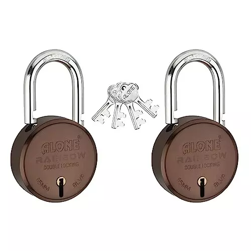 ALONE LOCKS Rainbow 65 mm Alloy Steel ‎Coffee Antique 4 Same Keys Double Locking Padlock (Pack of 2)
