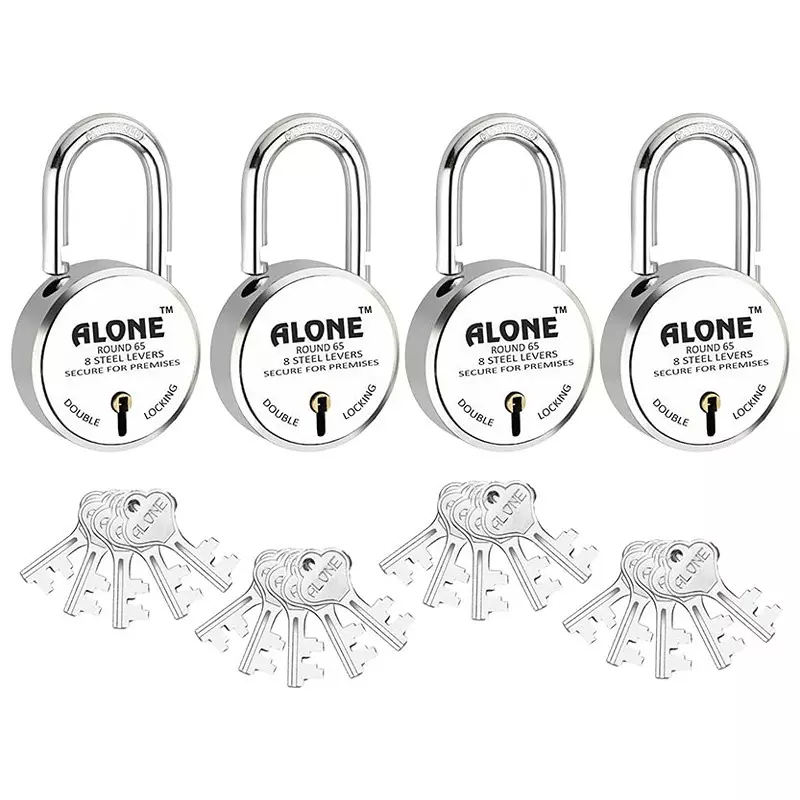 ALONE LOCKS 65 mm Steel Chrome 20 Same Keys Door Double Locking Padlock (Pack of 4)