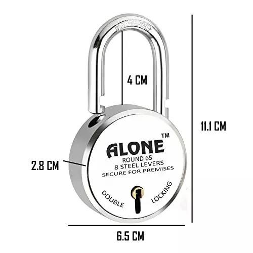 ALONE LOCKS 65 mm Steel Chrome 20 Same Keys Door Double Locking Padlock (Pack of 4)