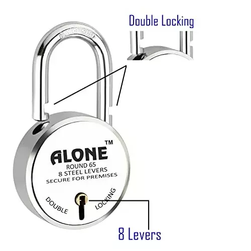 ALONE LOCKS 65 mm Steel Chrome 20 Same Keys Door Double Locking Padlock (Pack of 5)