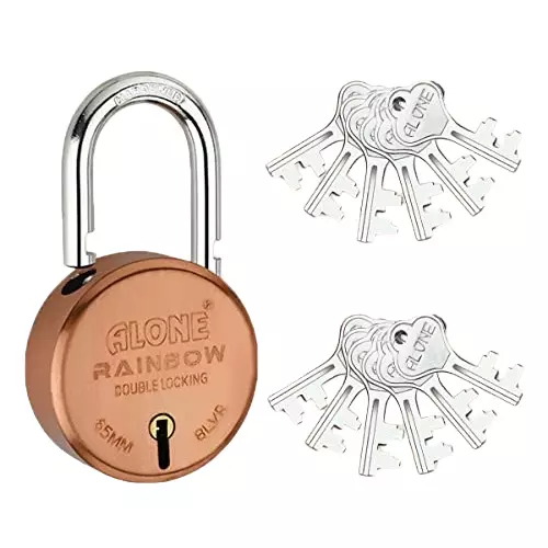 ALONE LOCKS Rainbow 65 mm Mild Steel ‎Antique 12 Keys Double Locking Padlock