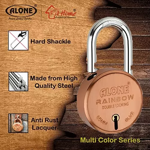 ALONE LOCKS Rainbow 65 mm Mild Steel ‎Antique 12 Keys Double Locking Padlock
