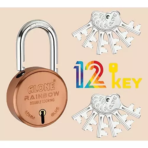 ALONE LOCKS Rainbow 65 mm Mild Steel ‎Antique 12 Keys Double Locking Padlock