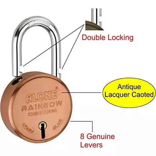 ALONE LOCKS Rainbow 65 mm Mild Steel ‎Antique 12 Keys Double Locking Padlock