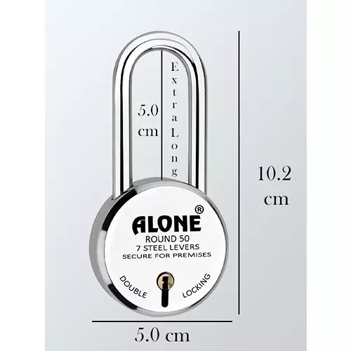 ALONE LOCKS Round 50 mm Alloy Steel Chrome 12 Same Keys Double Locking Padlock (Pack of 5)