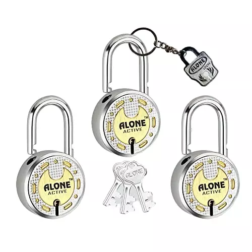 ALONE LOCKS Round 65 mm Alloy Steel ‎Antique 3 Same Keys Double Locking Padlock (Pack of 3)