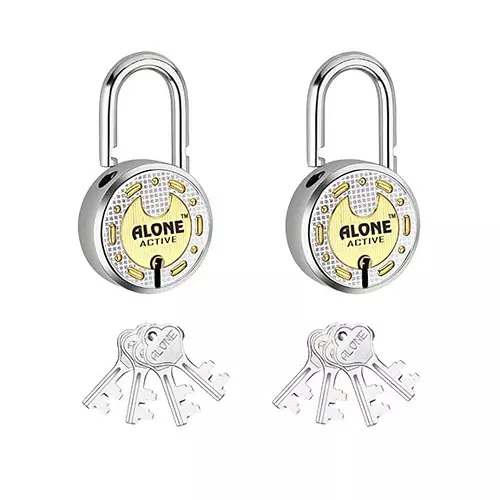 ALONE LOCKS Round 65 mm Alloy Steel ‎Antique 4 Keys Each Double Locking Padlock (Pack of 2)