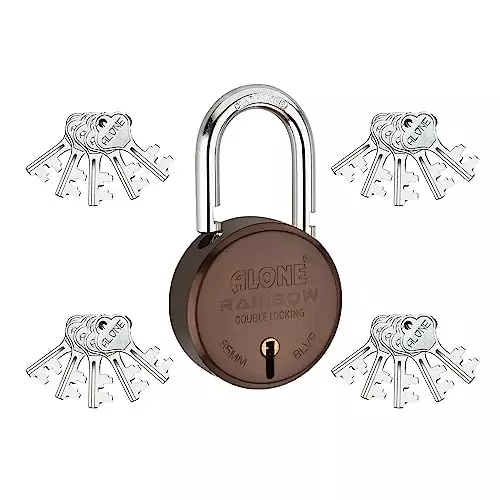 ALONE LOCKS Rainbow 65 mm Alloy Steel ‎Coffee Antique 20 Keys Double Locking Padlock