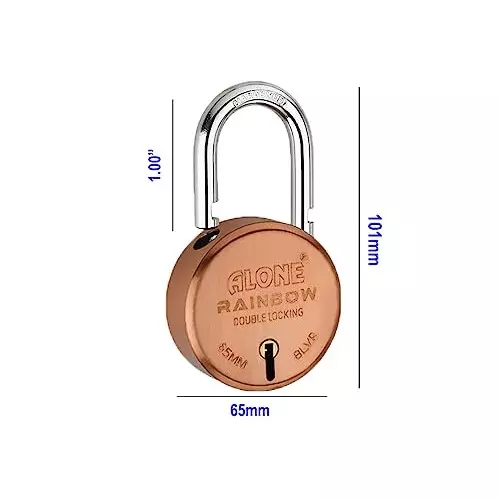 ALONE LOCKS Rainbow 65 mm Alloy Steel ‎Copper Antique 3 Same Keys Double Locking Padlock (Pack of 2)