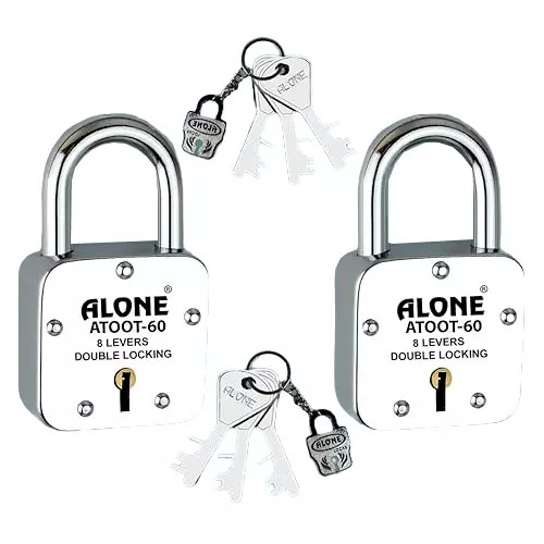 ALONE LOCKS Atoot60 60 mm Steel Chrome 6 Same Keys Door Double Locking Padlock (Pack of 2)
