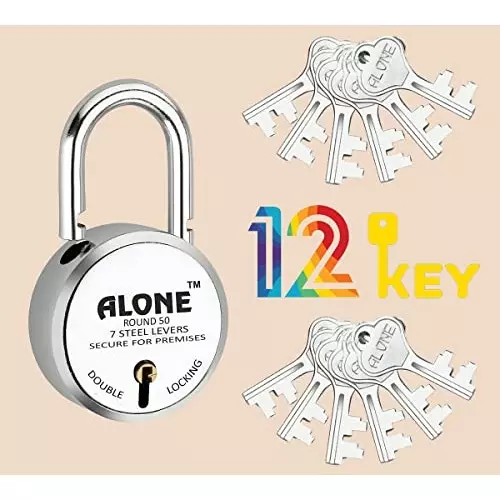 ALONE LOCKS Round 50 mm Alloy Steel Chrome 12 Keys Double Locking Padlock