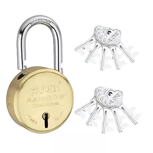 ALONE LOCKS Rainbow 65 mm Alloy Steel ‎Gold Antique 10 Keys Double Locking Padlock