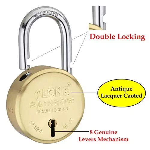 ALONE LOCKS Rainbow 65 mm Alloy Steel ‎Gold Antique 10 Keys Double Locking Padlock