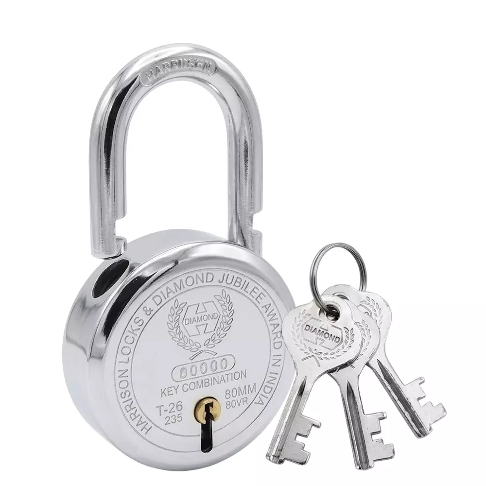 Harrison Double Side Locking Padlocks Hardened Shackle with 3 Keys 8 Lever Silver Mild Steel 65 mm Size for Door Shutter, Gates & Iron Grills Use, 0281