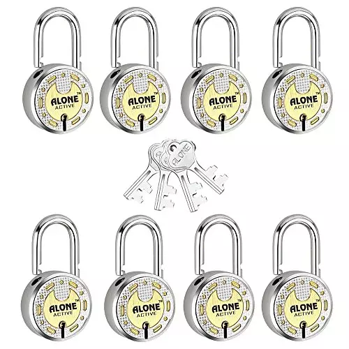 ALONE LOCKS Round 65 mm Alloy Steel ‎Antique 4 Keys Each Double Locking Padlock (Pack of 8)