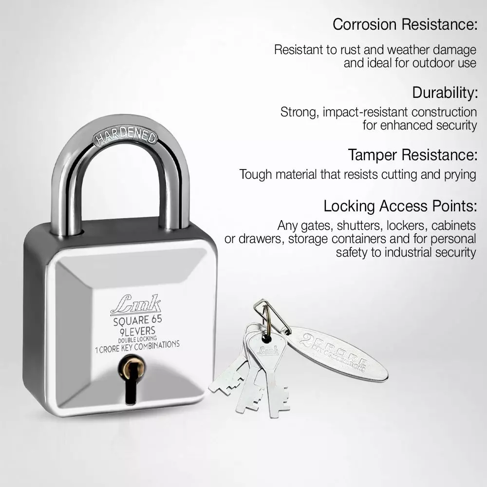 Link Square PadLock with 3 Keys Steelness Steel 65 mm