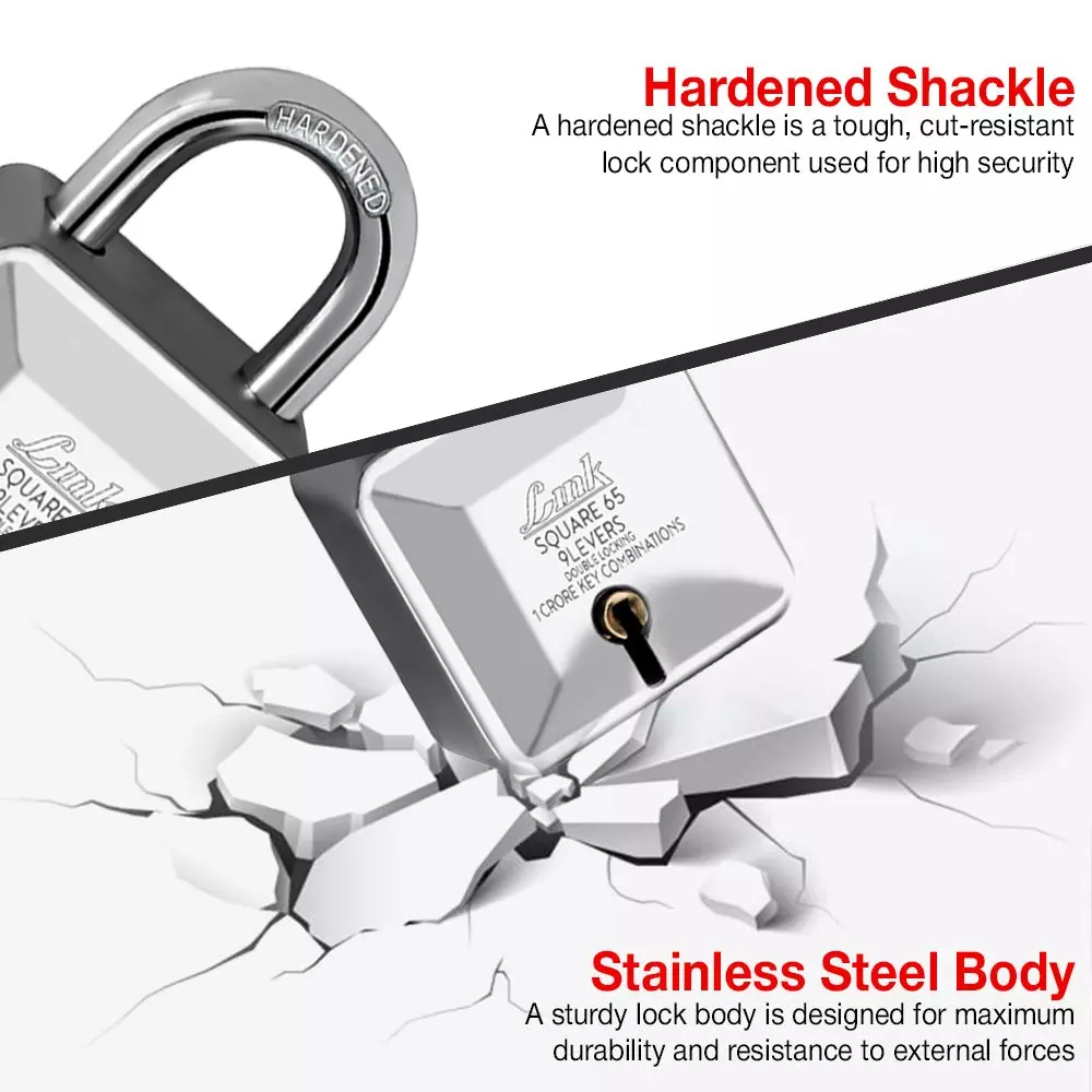 Link Square PadLock with 3 Keys Steelness Steel 65 mm