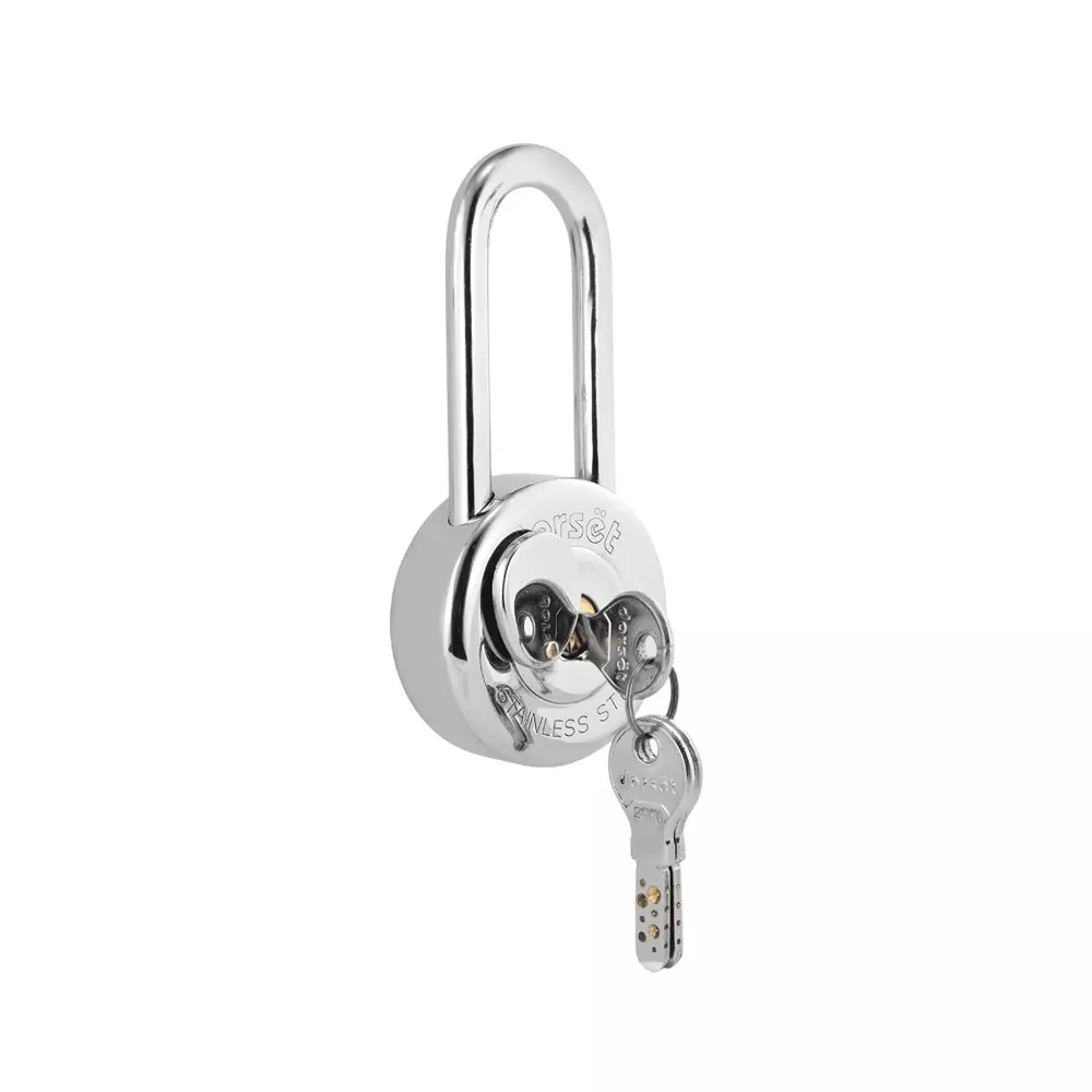 Dorset Master Round Long Shackle Pad Lock 65 mm With 3 Keys Stainless Steel, PD 65 RO LS (Pack of 40)