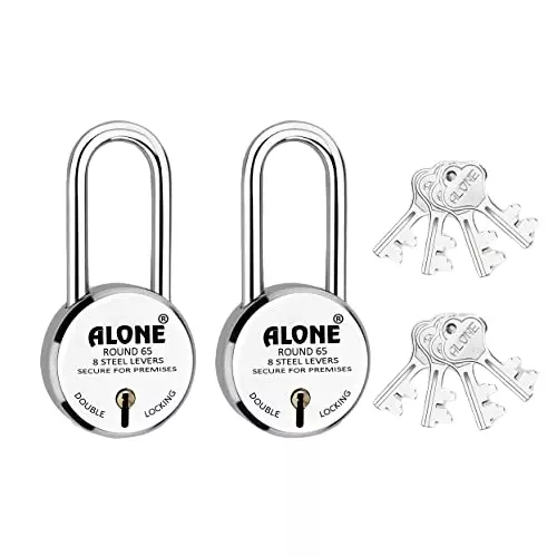 ALONE LOCKS Round 65 mm Alloy Steel Chrome 8 Same Keys Padlock
