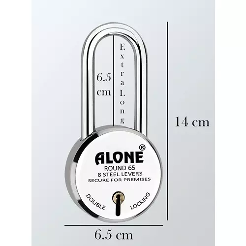 ALONE LOCKS Round 65 mm Alloy Steel Chrome 8 Same Keys Double Locking Padlock (Pack of 2)