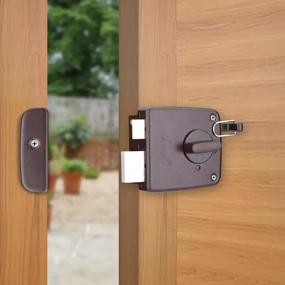 Godrej Reversible Pin Cylinder 1CK Latchbolt Inside Opening Twinbolt Compact Textured Brown Finish, 7303