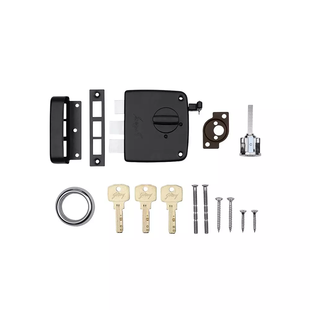 Godrej Reversible Pin Cylinder 1CK Latchbolt Tribolt Compact Textured Black Finish, 4513