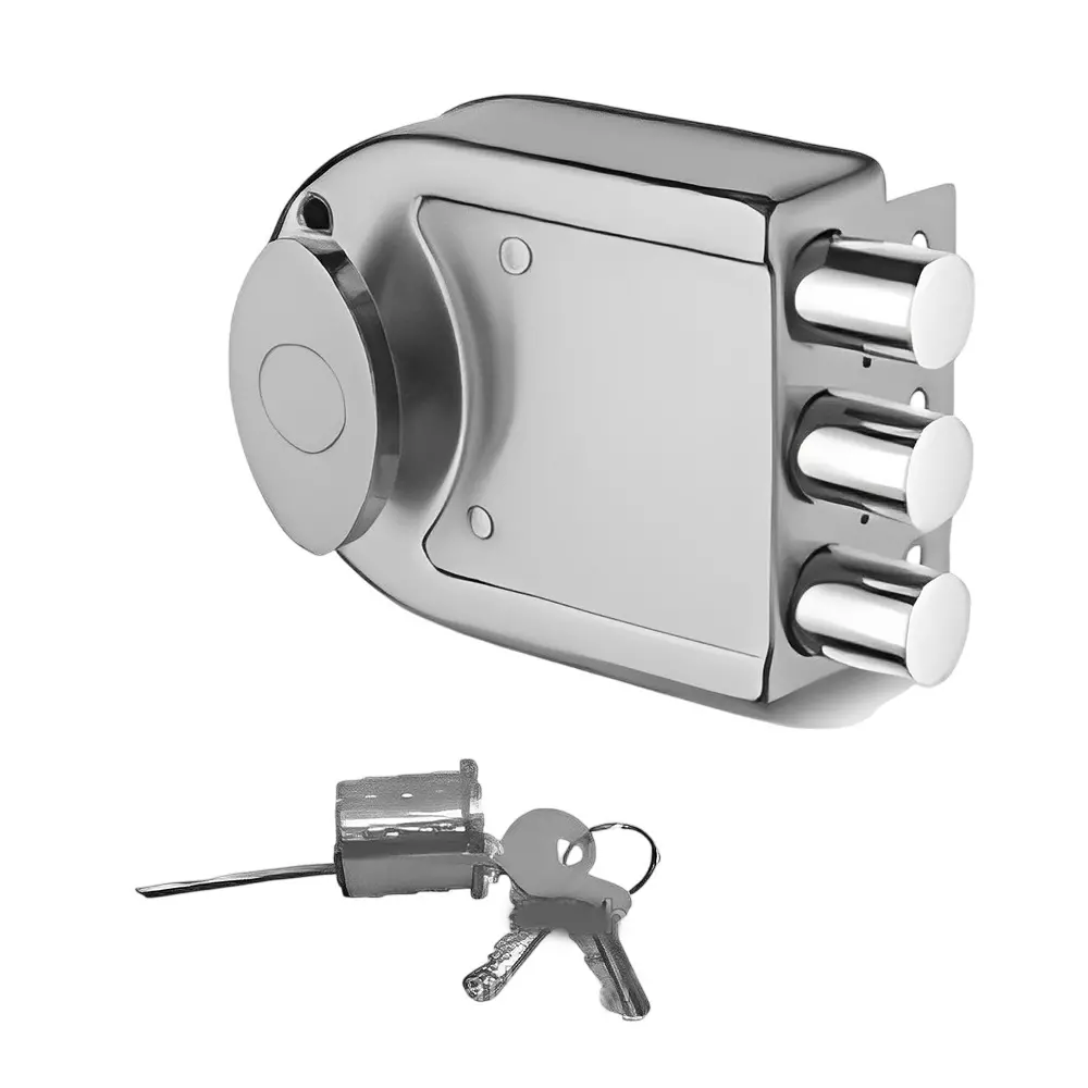 GEZE Dead Rim Lock Knob + 3 Keys Type, Size 60 mm Backset, Zinc+MS Body and SN+CP Finish, 8115001