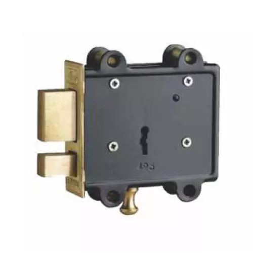 Jainson Locks Door Lock With Latch Brass 2 Keys Jet Black Finish, 211
