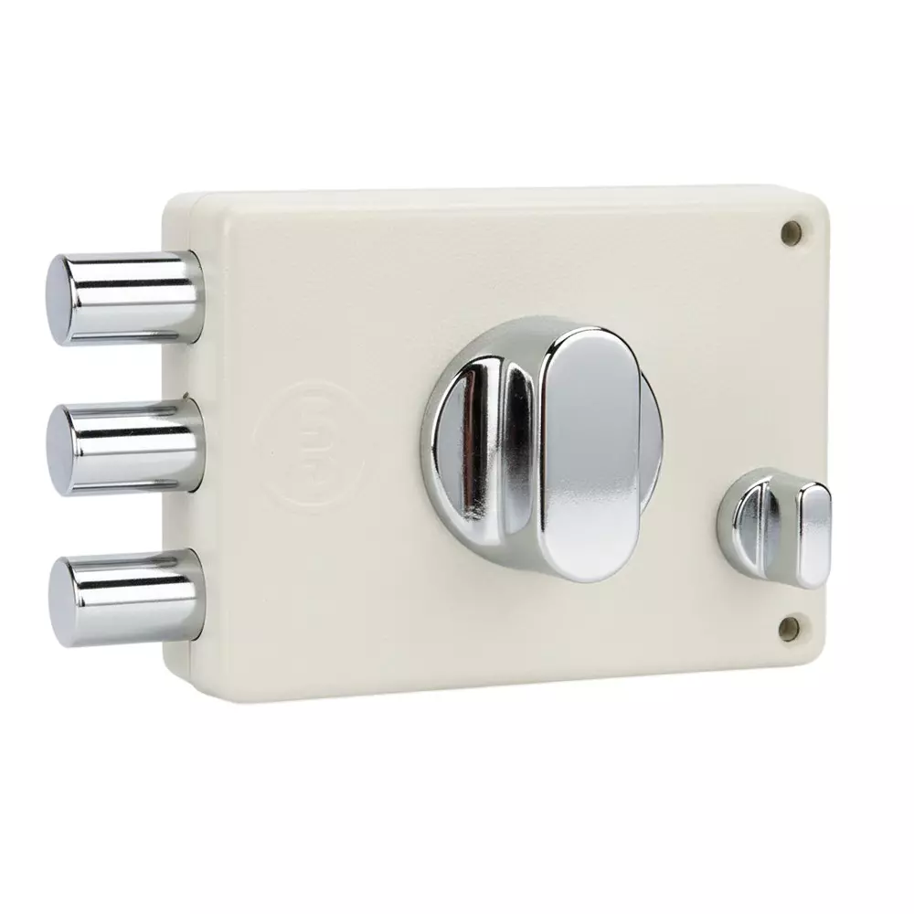 Yale YE Rim Lock with 3 Deadbolts 4 Dimple Keys Ivory Finish, YE-MDL-LB-TT-DK-IN