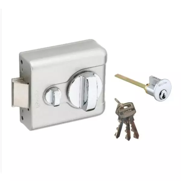 Quba Magna Safety Door Latch Lock-1 Side Key / Knob With Regular Key SS Finish, Q 236