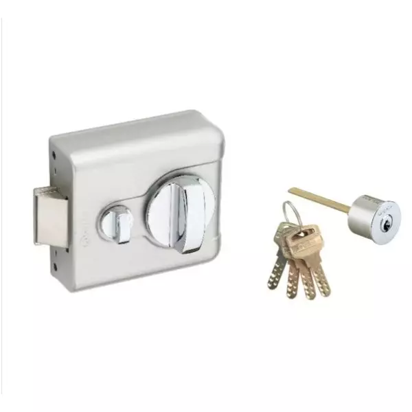 Quba Magna Safety Door Latch Lock-1 Side Key / Knob With Dimple Key SS Finish, Q 237