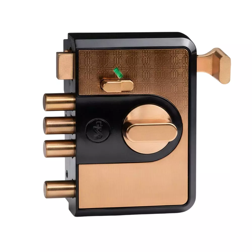 Yale Cinco CBR Rim Lock Thumbturn with Key Black Body and Receptacle with Rose Gold Knob, CBR-500(BLK+RG)-TT