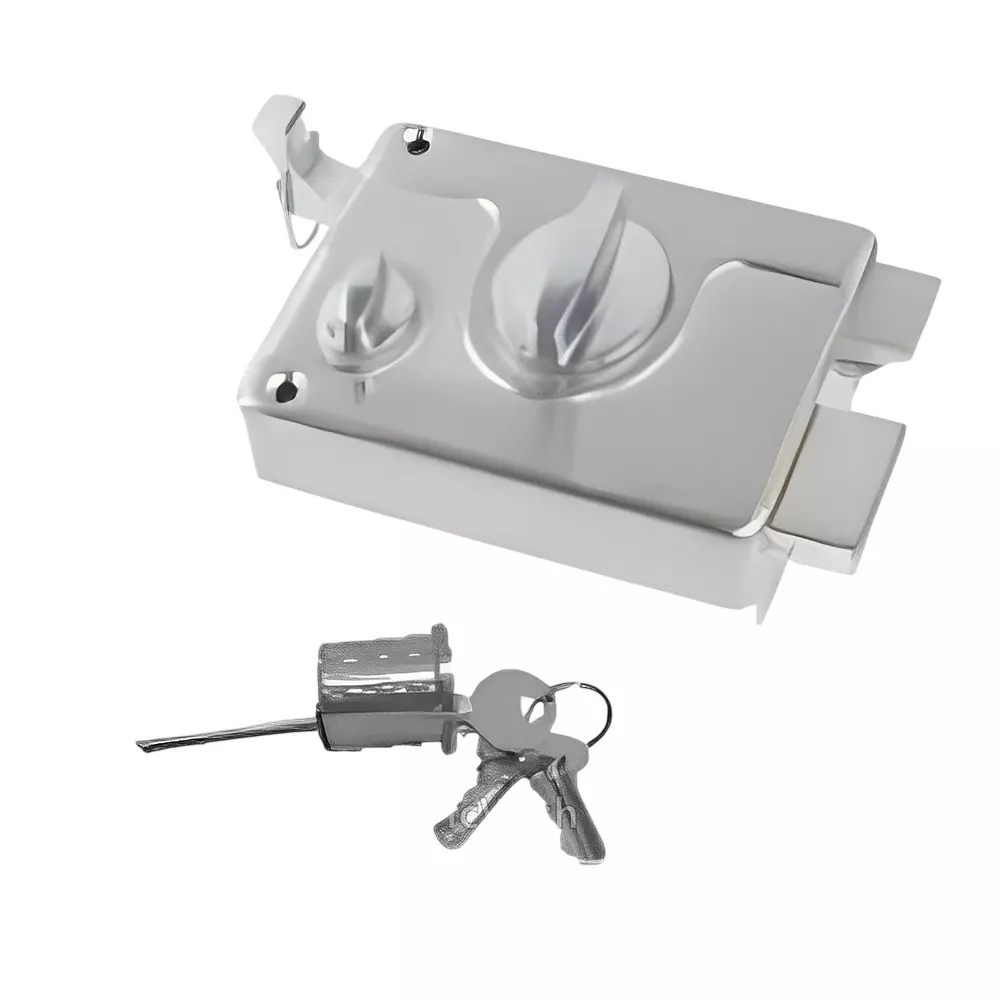 GEZE Rim Lock Knob + 3 Keys Type, Size 60 mm Backset, Steel Cover Body and SS+CP Finish, 8115003