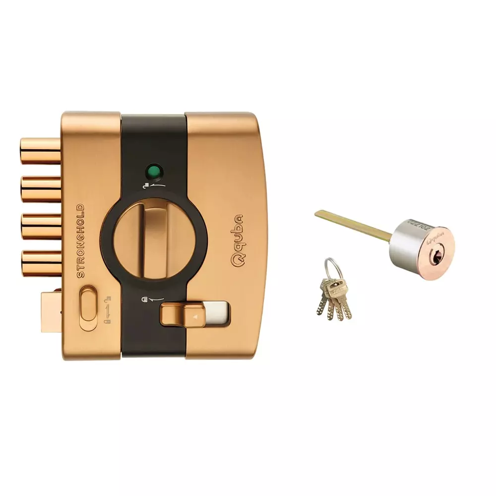 Quba Strong Hold Lock- 1 Side Key / Knob With Dimple Key RG Finish, Q 232