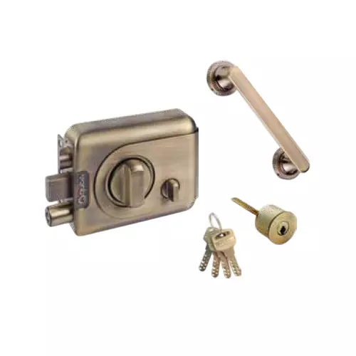 Quba Trident Dead Lock With Pull Handle Combo - 1 Side Key / Knob With Dimple Key ABM Finish, Q 240