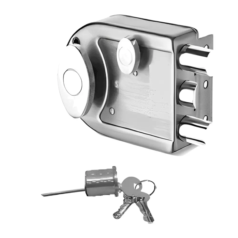 GEZE Rim Lock Tribolt with Latch - Knob+3 Keys Type, Size 60 mm Backset, Zinc+MS Body and SN+CP Finish, 8115002