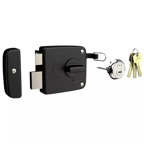 Godrej Reversible Pin Cylinder 1CK Latchbolt Outside Opening Twinbolt Compact Textured Black Finish, 7302