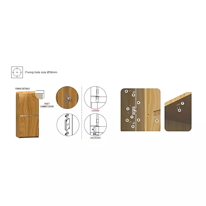 Ebco Premium Storage Lock 2 Point Inset Nickel Plated Finish and 19 mm Cutout, P-SL2-22-I