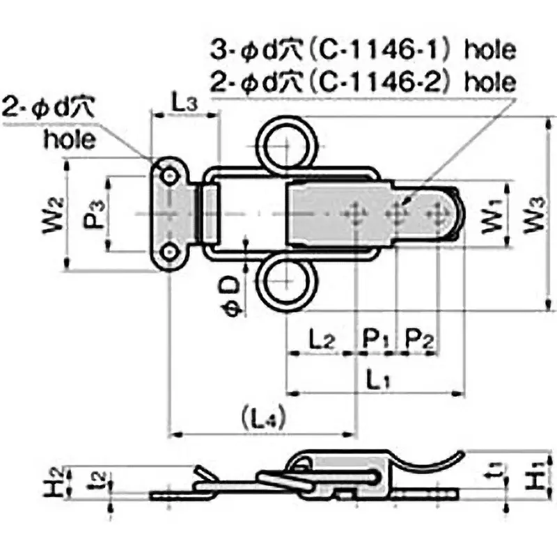 TAKIGEN Spring Snap Lock 60x24x22 mm (L1xL2xL3), C-146-1