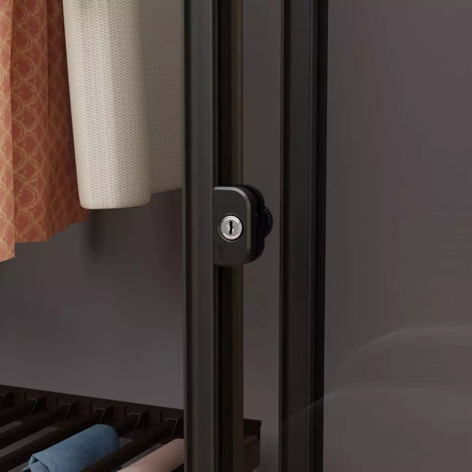 Ebco Premium Walk In Sliding Push Lock Glass/Wood Black Finish and 60 x 30 mm Size, P-WSPL-GW